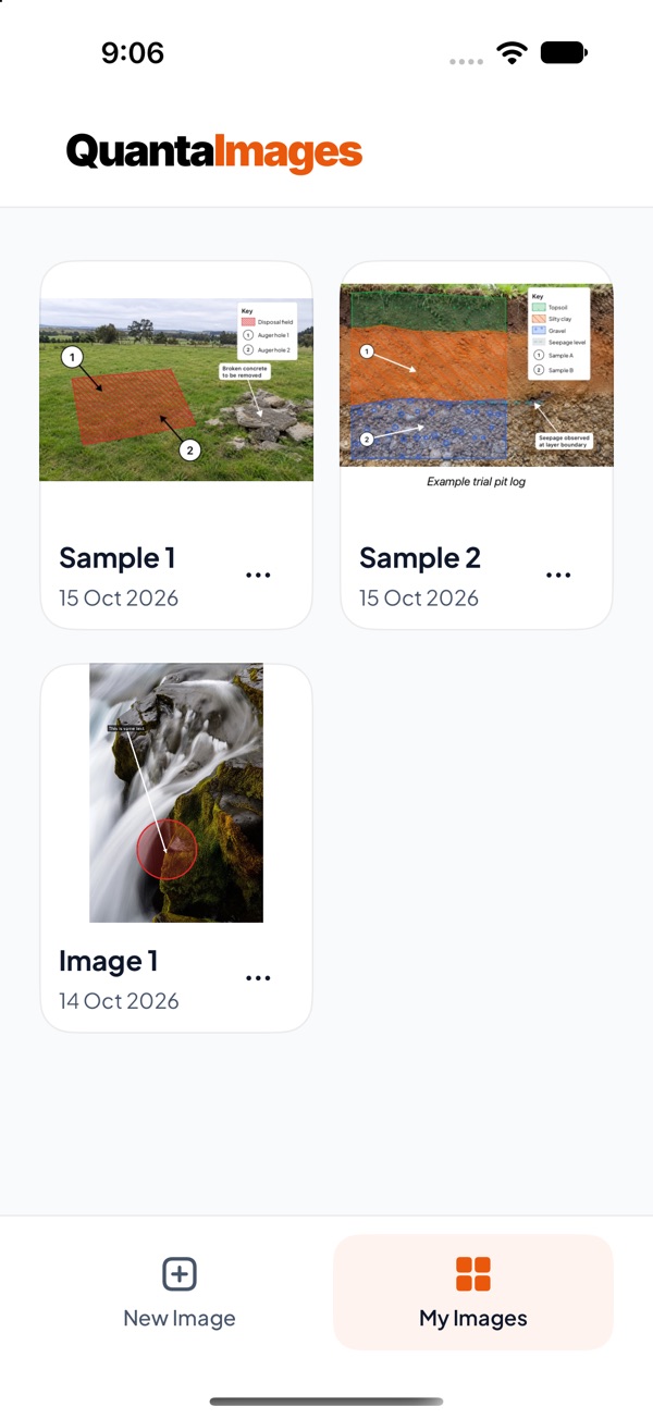 QuantaImages on iPhone showing saved, editable image projects